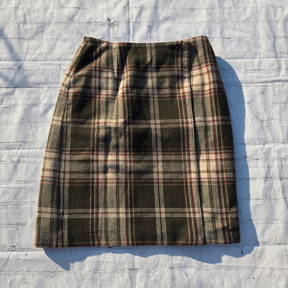Vintage 90's  Wool Blend Plaid Pencil Skirt Olive forest fairy grunge academia